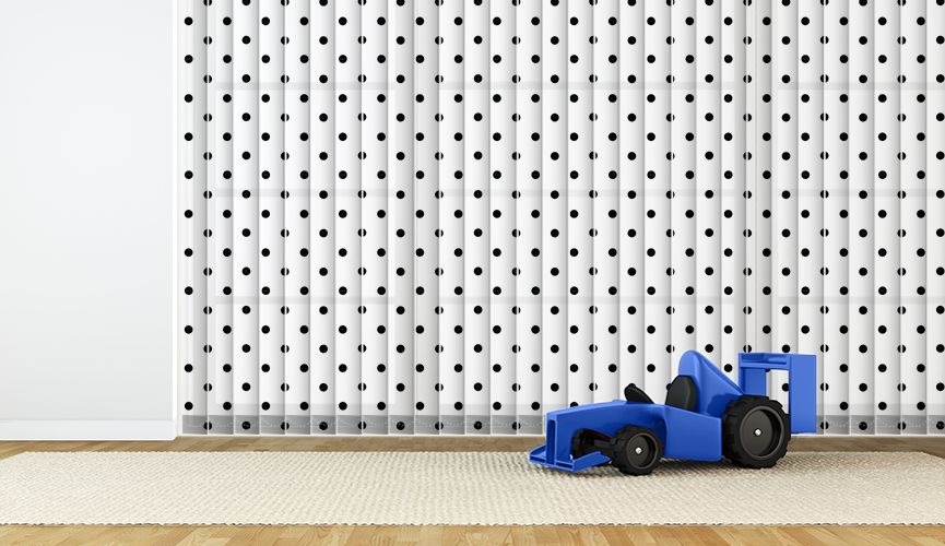 Black polka dot vertical blinds