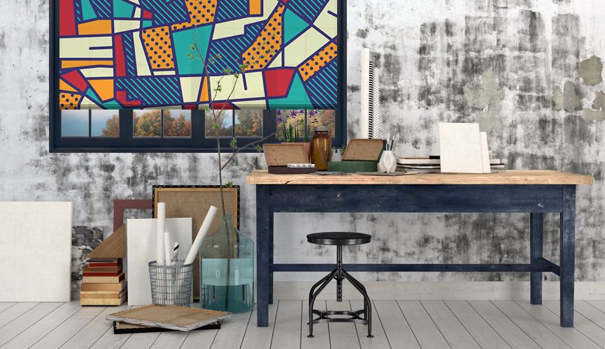 Colourful maze roller blinds