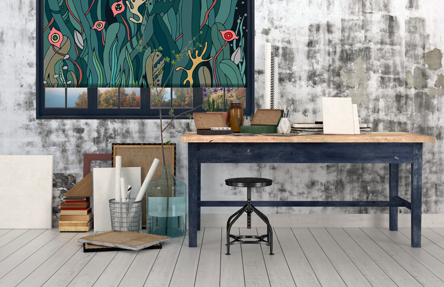 Green night plants roller blinds