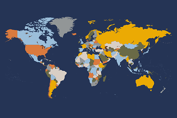 World map roller blinds